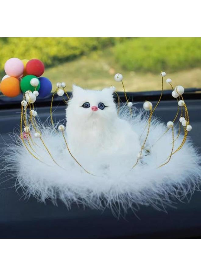 null - Simulation Kitten Fox Cute Feather Pad Small Animal Car Ornaments Creative Home Ornaments 25 Years New-Color:Garfield Squat Cat + Colorful Balloon + White Feather Cushion - Image 1