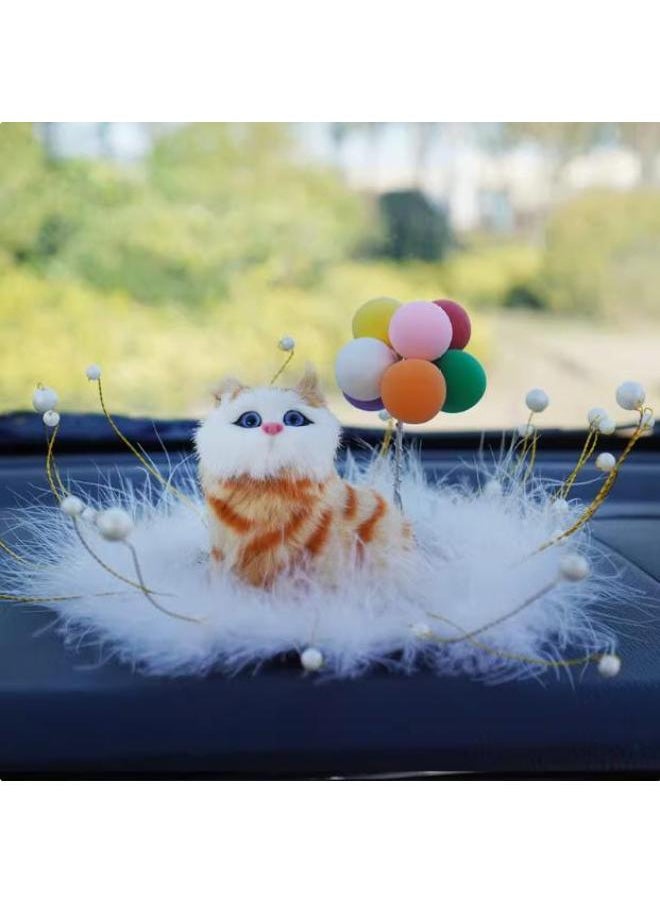 null - Simulation Kitten Fox Cute Feather Pad Small Animal Car Ornaments Creative Home Ornaments 25 Years New-Color:Garfield Squat Cat + Colorful Balloon + White Feather Cushion - Image 1