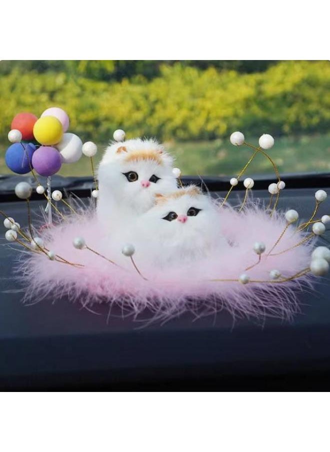 null - Simulation Kitten Fox Cute Feather Pad Small Animal Car Ornaments Creative Home Ornaments 25 Years New-Color:Garfield Squat Cat + Colorful Balloon + White Feather Cushion - Image 1