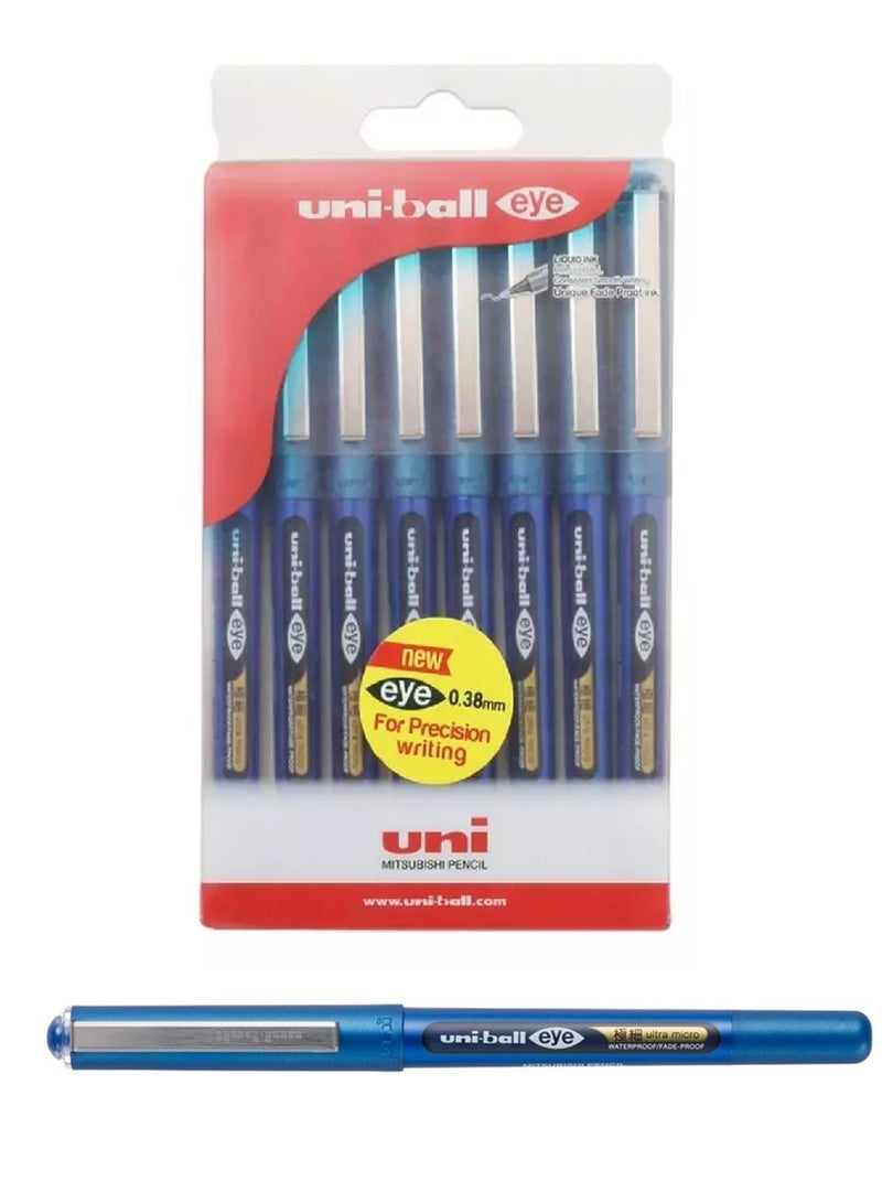 Uniball 8-Piece Eye Ultra Micro Rollerball Pen 0.38mm Tip Blue Ink  - Image 1