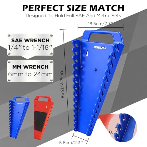 SEDY 2Pack Magnetic Wrench Organizer with NonSlip Handle 24Slot HeavyDuty Wrench Rack Holders for Toolbox Drawer Storage Fits SAE 141116 and Metric 6mm24mm Wrenches - Image 3