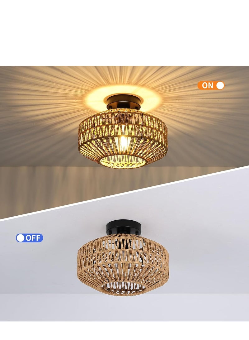 GUDOO Retro Ceiling Light Rustic Ceiling Lamp Hanging Lamp Braided Basket Lampshade Vintage Rattan Lamp Chandeliers E27 Industrial Ceiling Lights for Kitchen Dining Room 30cm  - Image 5