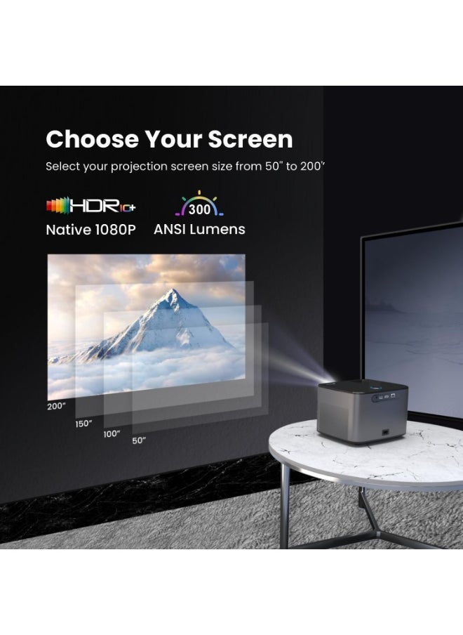 ماركة غير محددة - جهاز عرض LED ذكي 300 – دقة FHD 1080P، إضاءة 4300 لومن، حتى 200 بوصة، بنظام أندرويد، تطبيقات بث، واي فاي/إيثرنت، انعكاس شاشة، مكبر صوت مدمج - Image 1