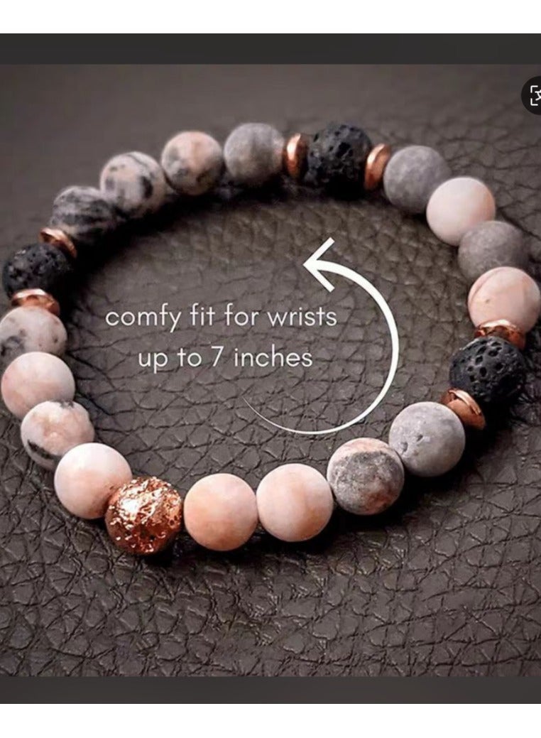Women 8mm Natural Stone Lava Rock Diffuser Bracelet Elastic Yoga Beads Bracelet Bangle