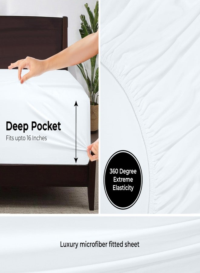 Royale Linens 2 Pack Fitted Sheet - Elastic Sheets - Queen Fitted Sheet Only -Soft & Breathable - Brushed 1800 Microfiber- Stain Resistant- Hotel Quality Deep Pocket Stretches Up to 16" (Queen, White) - Image 2