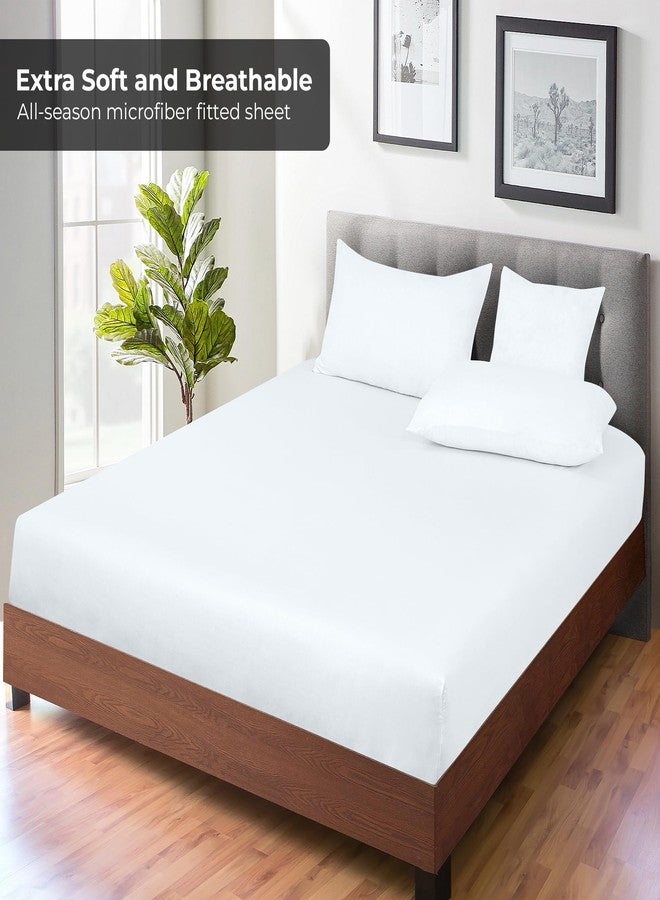 Royale Linens 2 Pack Fitted Sheet - Elastic Sheets - Queen Fitted Sheet Only -Soft & Breathable - Brushed 1800 Microfiber- Stain Resistant- Hotel Quality Deep Pocket Stretches Up to 16" (Queen, White) - Image 3