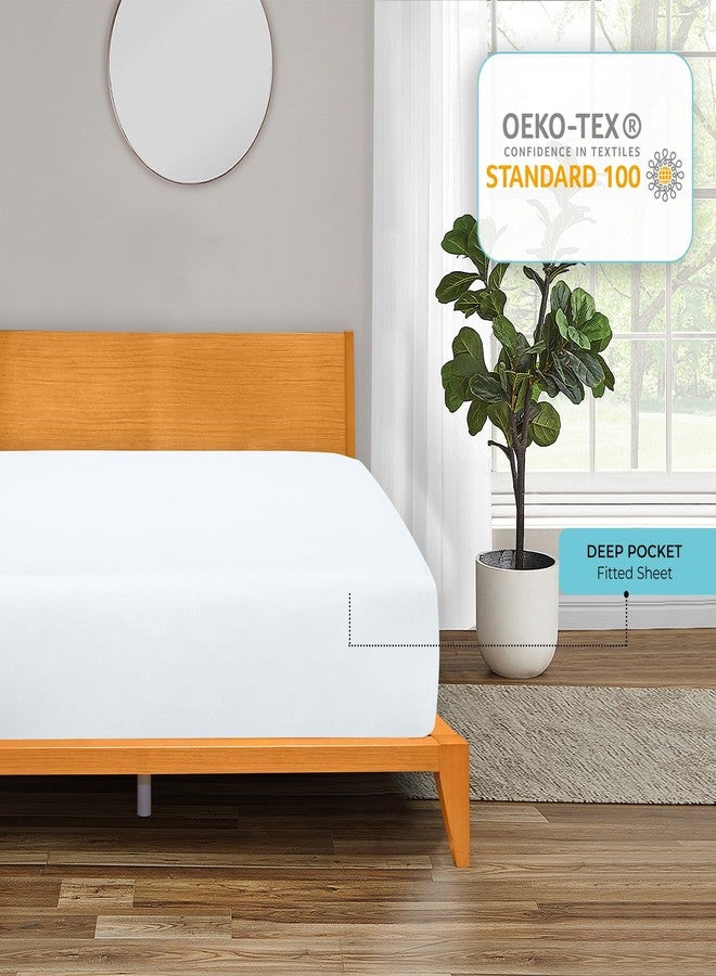 Royale Linens 2 Pack Fitted Sheet - Elastic Sheets - Queen Fitted Sheet Only -Soft & Breathable - Brushed 1800 Microfiber- Stain Resistant- Hotel Quality Deep Pocket Stretches Up to 16" (Queen, White) - Image 5