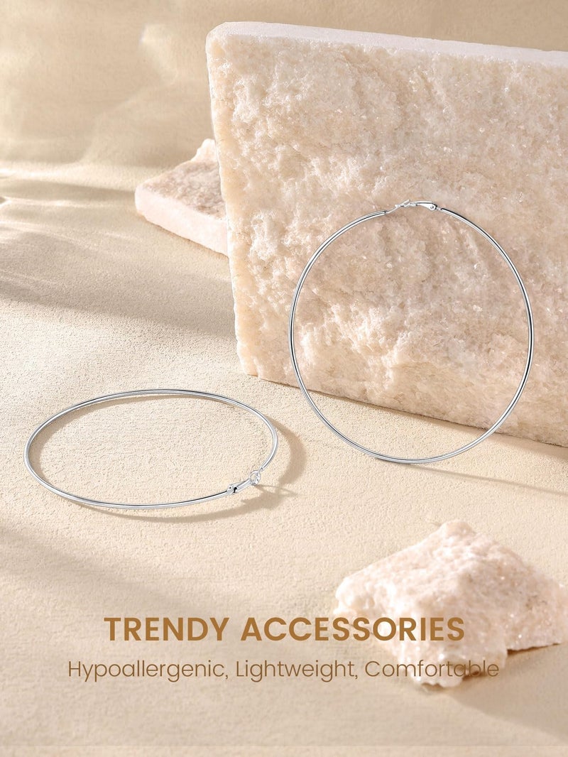 KeyStyle Large Hoops Earrings for Women, Hypoallergenic Stainelss Steel Post Hoop Earring, Lightweight Large Jumbo Loops Oversized 100 mm - Image 4