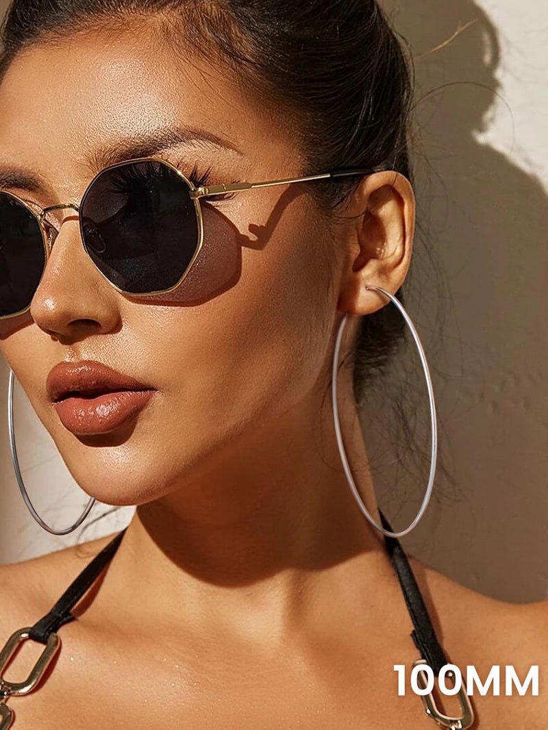 KeyStyle Large Hoops Earrings for Women, Hypoallergenic Stainelss Steel Post Hoop Earring, Lightweight Large Jumbo Loops Oversized 100 mm - Image 3