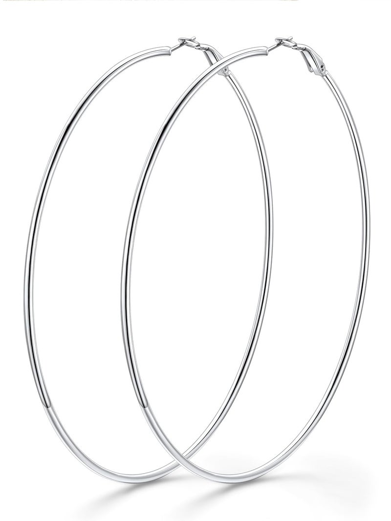 KeyStyle Large Hoops Earrings for Women, Hypoallergenic Stainelss Steel Post Hoop Earring, Lightweight Large Jumbo Loops Oversized 100 mm - Image 1