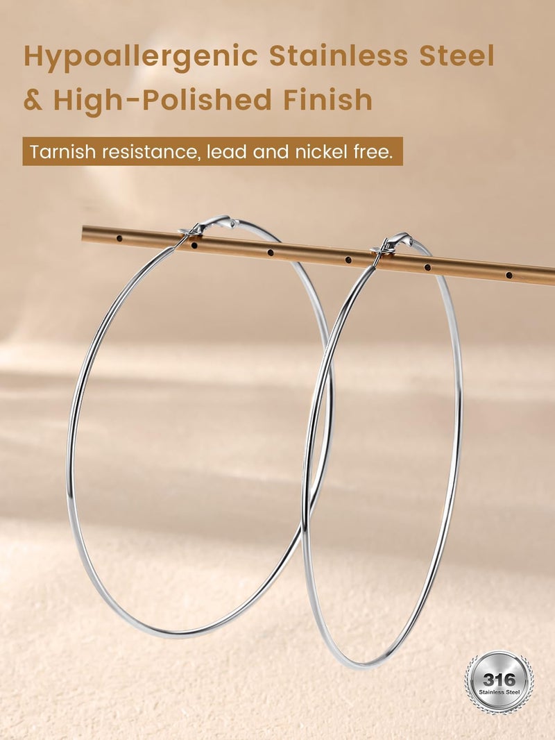 KeyStyle Large Hoops Earrings for Women, Hypoallergenic Stainelss Steel Post Hoop Earring, Lightweight Large Jumbo Loops Oversized 100 mm - Image 5