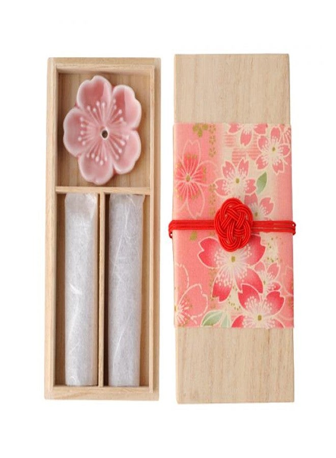 إيبينكا مجموعة بخور وحامل أعواد بخور برائحة زهر الكرز، صنع في اليابان، عبوة هدايا من البخور وحامل أعواد البخور - Image 1