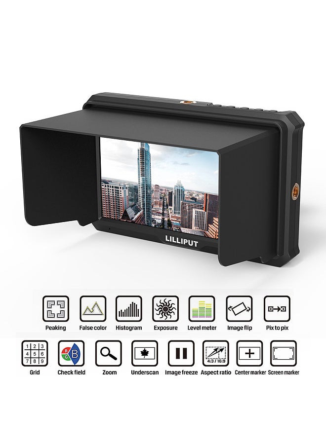 Lilliput - LILLIPUT A5 5 Inch IPS Camera-Top Broadcast Monitor for 4K Full HD Camcorder & DSLR with 1920x1080 High Resolution 1000:1 Contrast Application for Taking Photos & Making Movies - Image 1