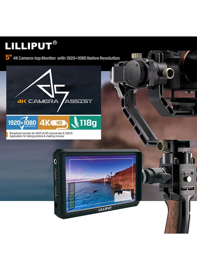 Lilliput - LILLIPUT A5 5 Inch IPS Camera-Top Broadcast Monitor for 4K Full HD Camcorder & DSLR with 1920x1080 High Resolution 1000:1 Contrast Application for Taking Photos & Making Movies - Image 1