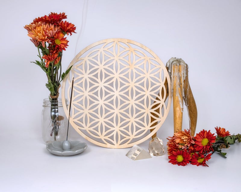 Fourth Level Manufacturing Fourth Level MFG 12â€ Flower of Life, Sacred Geometry Wood Wall Art, Creation Cycle Symbol, Zen Home Decoration for Yoga and Meditation, Good Energy Spiritual Altar Decor, Chakra Crystal Grid Board - Image 2