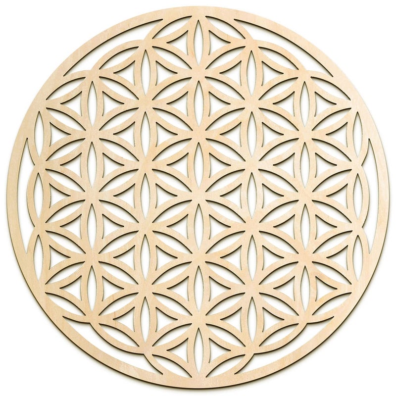 Fourth Level Manufacturing Fourth Level MFG 12â€ Flower of Life, Sacred Geometry Wood Wall Art, Creation Cycle Symbol, Zen Home Decoration for Yoga and Meditation, Good Energy Spiritual Altar Decor, Chakra Crystal Grid Board - Image 1