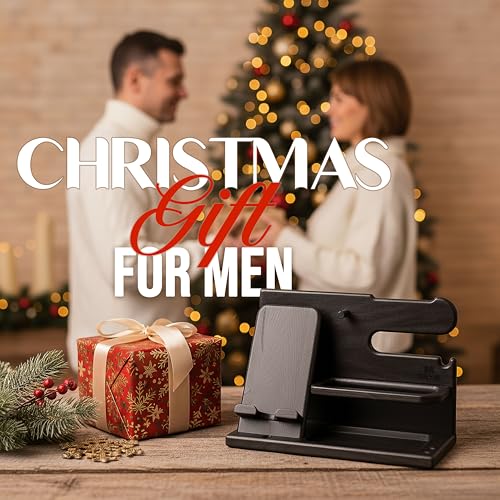 TESLYAR Wood Phone Docking Station for Men - Desk or Nightstand Organizer - Birthday Gifts for Husband, Dad - Anniversary Idea from Wife - Key Holder, Stand Wallet, Watch & Essentials (Granite Black) - Image 4