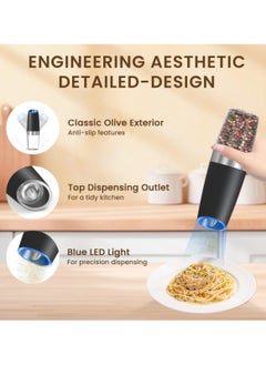Abania Gravity Electric Salt And Pepper Grinder Set, Automatic Salt And Pepper Grinder Set, Battery Powered (6 AAA Batteries Each), Adjustable Roughness, LED Light  - Image 5