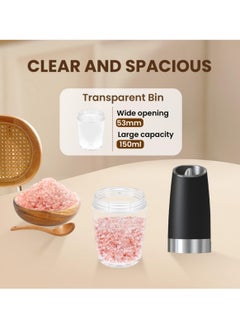 Abania Gravity Electric Salt And Pepper Grinder Set, Automatic Salt And Pepper Grinder Set, Battery Powered (6 AAA Batteries Each), Adjustable Roughness, LED Light  - Image 4