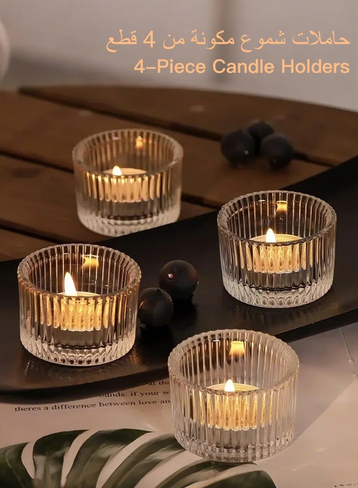 يو أو أو بوكس مجموعة من 4 حاملات شموع شفافة بتصميم نذري، حامل شموع صغير لزينة طاولة الزفاف، حامل شموع زجاجي صغير لحفلات أعياد الميلاد، عيد الحب، ديكور المنزل. - Image 1