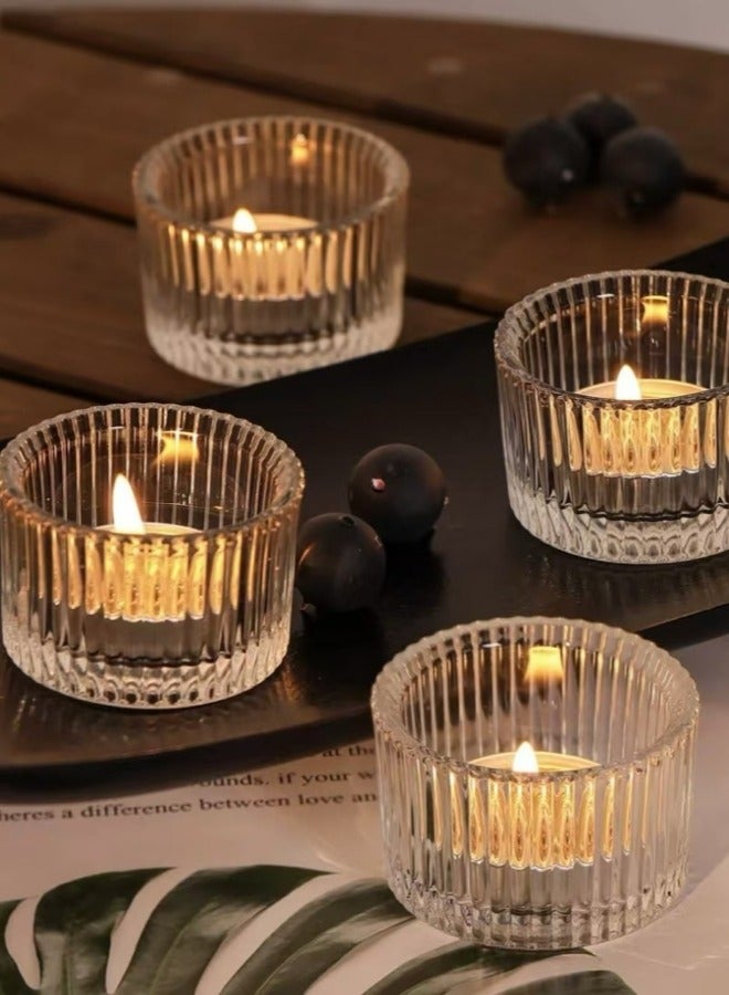 يو أو أو بوكس مجموعة من 4 حاملات شموع شفافة بتصميم نذري، حامل شموع صغير لزينة طاولة الزفاف، حامل شموع زجاجي صغير لحفلات أعياد الميلاد، عيد الحب، ديكور المنزل. - Image 5