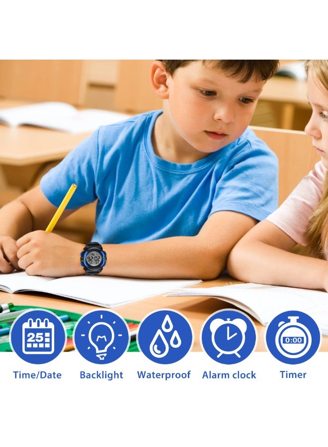 ساعة أطفال، ساعة أولاد للأولاد من 3 إلى 15 عامًا، ساعة رياضية رقمية خارجية متعددة الوظائف، كرونوغراف LED، مقاومة للماء حتى 50 مترًا، منبه، تقويم، ساعة تناظرية للأطفال، مع سوار سيليكون، هدية للأطفال. - Image 2