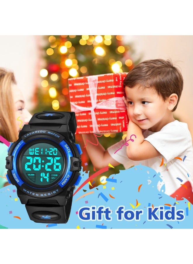 ساعة أطفال، ساعة أولاد للأولاد من 3 إلى 15 عامًا، ساعة رياضية رقمية خارجية متعددة الوظائف، كرونوغراف LED، مقاومة للماء حتى 50 مترًا، منبه، تقويم، ساعة تناظرية للأطفال، مع سوار سيليكون، هدية للأطفال. - Image 3