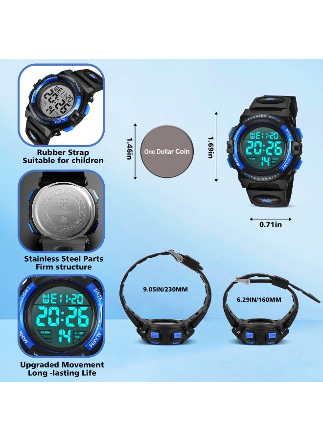 ساعة أطفال، ساعة أولاد للأولاد من 3 إلى 15 عامًا، ساعة رياضية رقمية خارجية متعددة الوظائف، كرونوغراف LED، مقاومة للماء حتى 50 مترًا، منبه، تقويم، ساعة تناظرية للأطفال، مع سوار سيليكون، هدية للأطفال. - Image 5