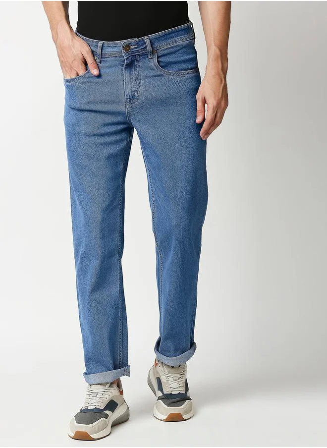 HIGH STAR Men Blue Mid Rise Washed Light Fade Relaxed Fit Jeans by Styli
