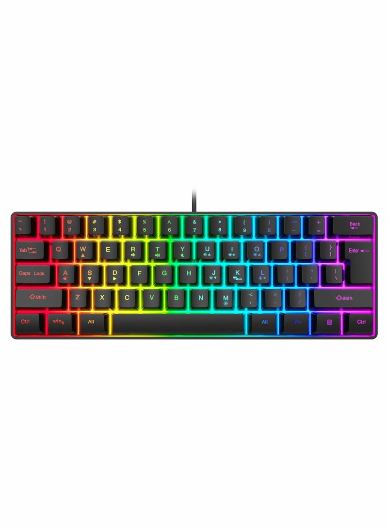 Excefore 60% Wired Gaming Keyboard, RGB Backlit Ultra-Compact Mini Keyboard, Waterproof Mini Compact 61 Keys Keyboard for PC/Mac Gamer, Typist, Travel, Easy to Carry on Business Trip(Black)  - Image 1