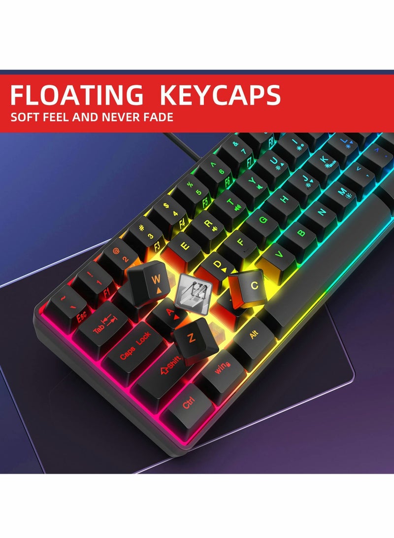 Excefore 60% Wired Gaming Keyboard, RGB Backlit Ultra-Compact Mini Keyboard, Waterproof Mini Compact 61 Keys Keyboard for PC/Mac Gamer, Typist, Travel, Easy to Carry on Business Trip(Black)  - Image 5
