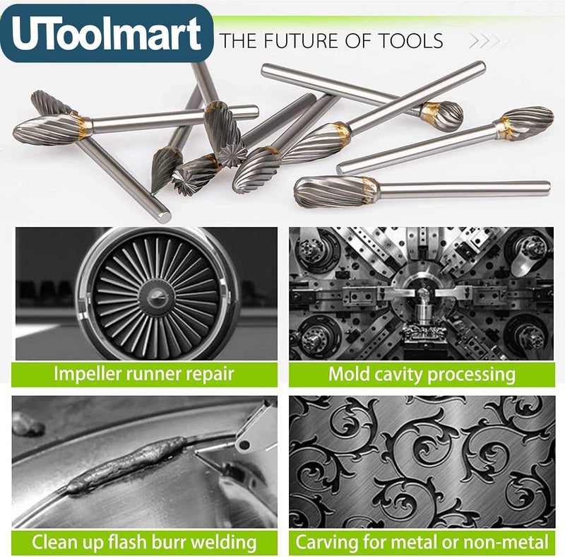 اتول مارت Utoolmart ملفات دوارة من كربيد التنجستن مقبض 3 مم، شكل مخروطي قطع مفرد أداة دوارة بورس قطر 6 مم، لمطحنة القالب مثقاب نحت خشب معدن ناعم تلميع، 5 قطع - Image 5