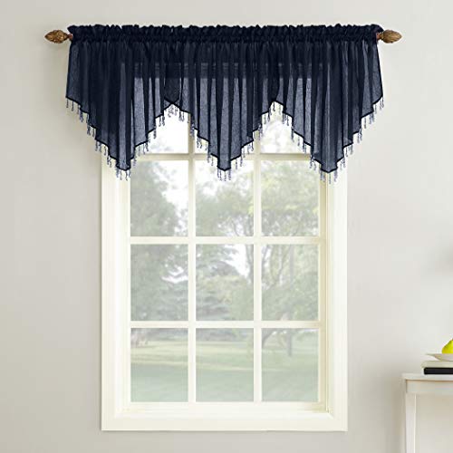 No 918 Erica Crushed Voile Ascot Beaded Sheer Rod Pocket Curtain 3Piece Set