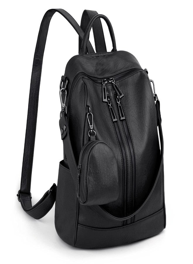 UTO حقيبة ظهر نسائية من UTO جلد نباتي قابلة للتحويل مع زخارف للنساء حقيبة ظهر بسحاب مزدوج وحقيبة كتف سوداء - Image 1