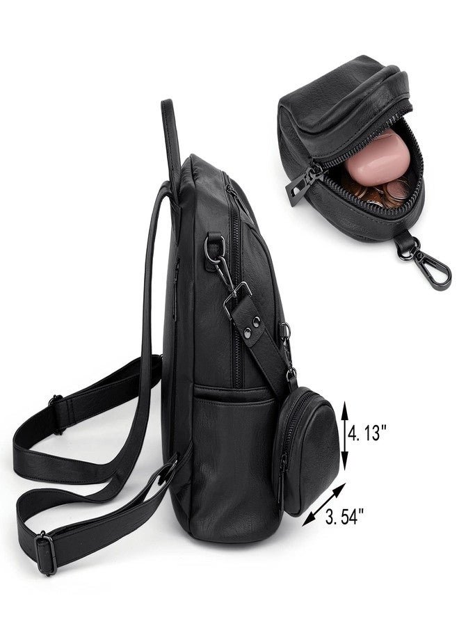 UTO حقيبة ظهر نسائية من UTO جلد نباتي قابلة للتحويل مع زخارف للنساء حقيبة ظهر بسحاب مزدوج وحقيبة كتف سوداء - Image 5