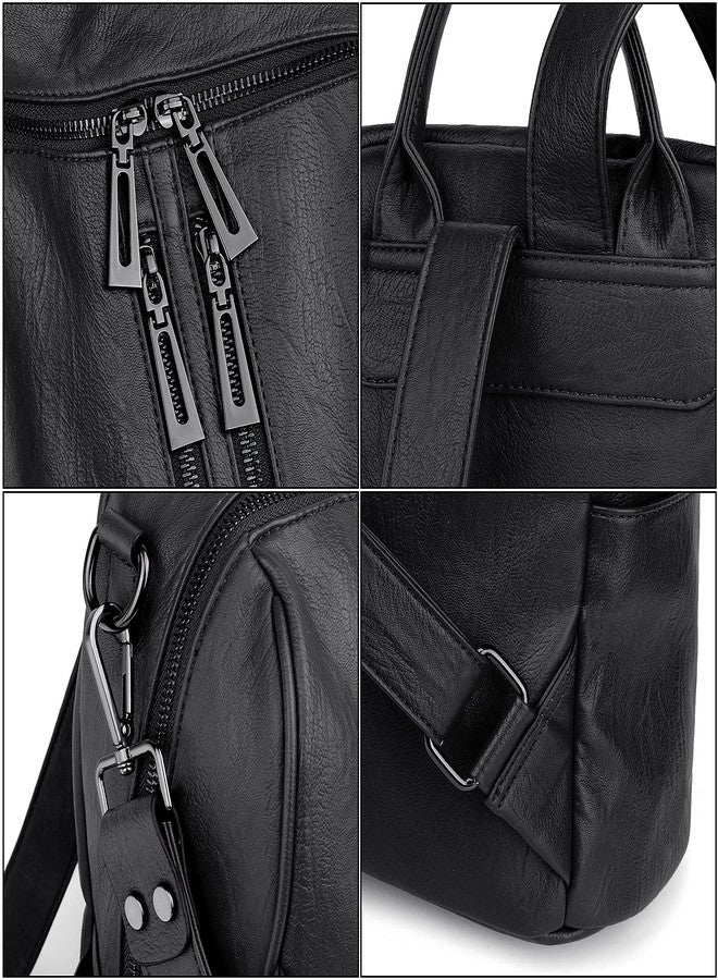 UTO حقيبة ظهر نسائية من UTO جلد نباتي قابلة للتحويل مع زخارف للنساء حقيبة ظهر بسحاب مزدوج وحقيبة كتف سوداء - Image 4