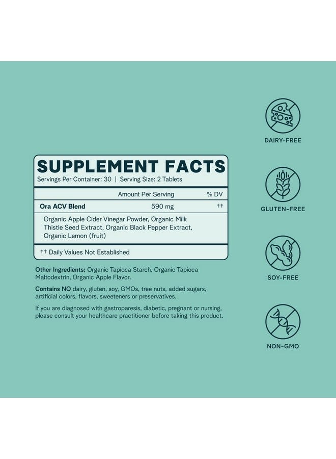 Ora Organic Apple Cider Vinegar Pills - ACV Metabolism Booster, Detox Cleanse, Weight Management - Organic Apple Flavor, 1 Month Supply, 60 Vegan Tablets - Image 3