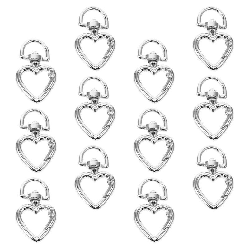 12pcs Heart Shaped Keychain Clips Mini Carabiner Hooks Silver Spring Buckle Purse Hardware For Diy Bag Accessories Key Ring Crafting - Image 2