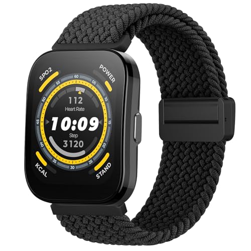 Meliya Braided Bands for Amazfit Bip 5 / Bip 6 Smart Watch Bands, 22mm Soft Adjustable Nylon Sport Replacement Strap Compatible with Amazfit Bip 5 / Bip 6 / GTR 4 Bands Women Men (Black) - Image 1
