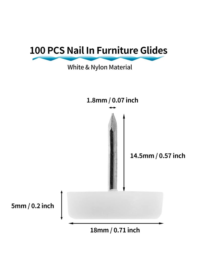 SYOSI 300 Pcs Nail in Furniture Sliders, 18mm Furniture Glides for Hardwood Floors, Chair Leg Floor Protectors Nail Furniture Nylon Sliders for Chairs Sofa Table, White - Image 5