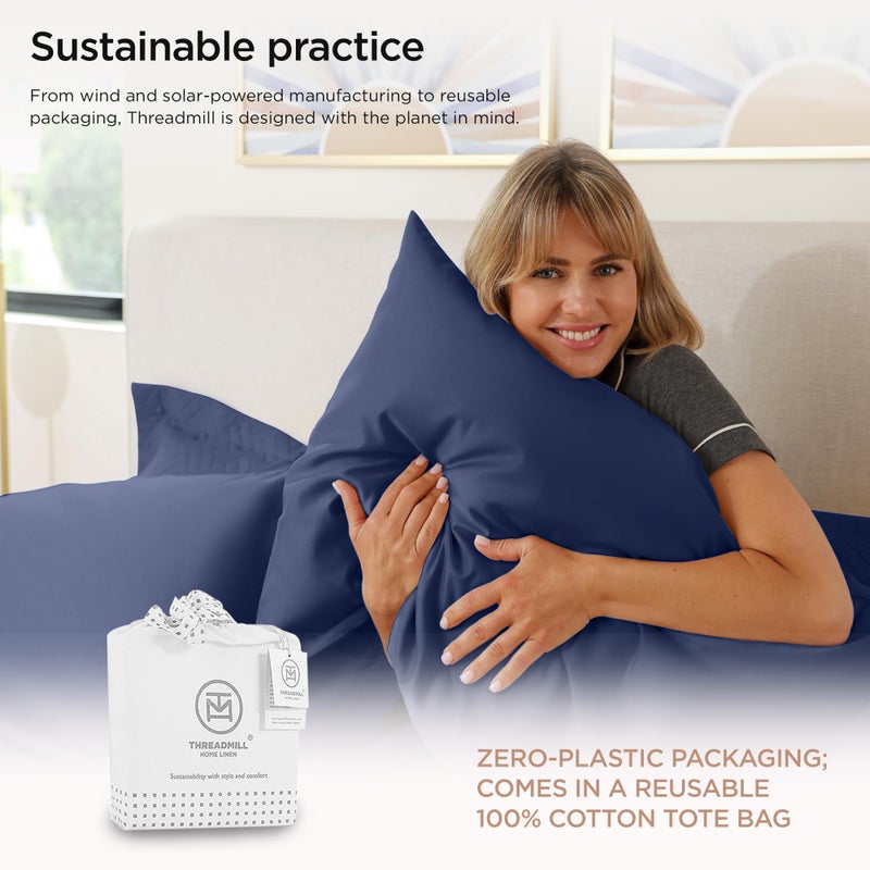 Threadmill طقم أغطية وسائد مقاس كينج من Threadmill مكون من قطعتين | عدد الخيوط 1200 أغطية وسائد مصنوعة من قطن سوبيما بنسبة 100% من الساتان الصلب الفاخر الناعم | فولكستون بلو - Image 3