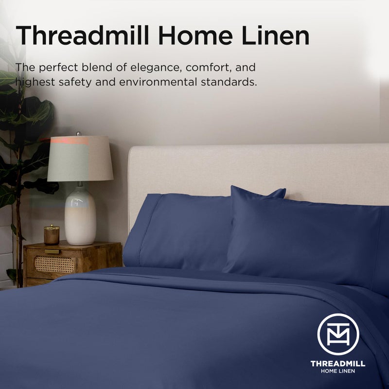 Threadmill طقم أغطية وسائد مقاس كينج من Threadmill مكون من قطعتين | عدد الخيوط 1200 أغطية وسائد مصنوعة من قطن سوبيما بنسبة 100% من الساتان الصلب الفاخر الناعم | فولكستون بلو - Image 4