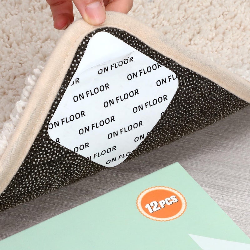 Home Techpro 12 PCS Rug Tape Gripper for Rug for Hardwood Floors Double Sided Reusable Under Rug Carpet Tape Stickers Rug Anti Slip Grips for Area Rugs Non Slip Rug Pads