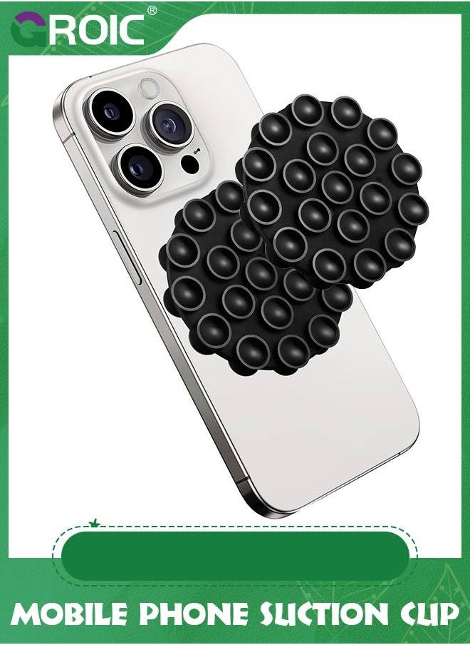 GROIC 5 Sets Suction Phone Case Black Mount, Silicon Adhesive Phone Accessory for iPhone and Android, Hands-Free Fidget Toy Mirror Shower Phone Holder, Tiktok Videos and Selfies 