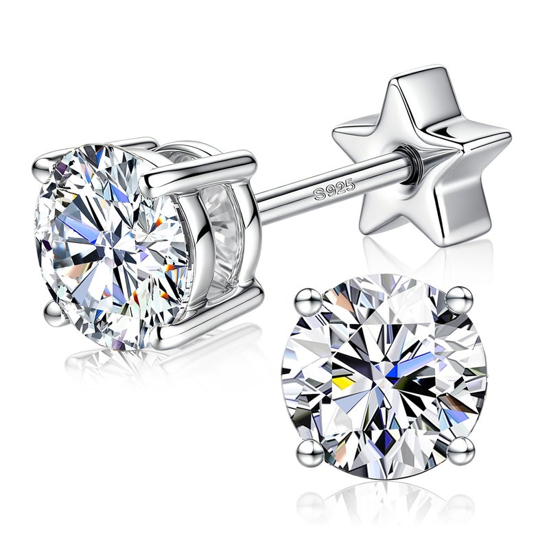 JeryWe Moissanite Earrings Studs - 925 Sterling Silver Earrings for Women Men Double Sided Star Flat Back Stud Earring Hypoallergenic Cartilage Helix Piercing Moissanite Jewelry D Color VVS1 Silver 5MM - Image 1