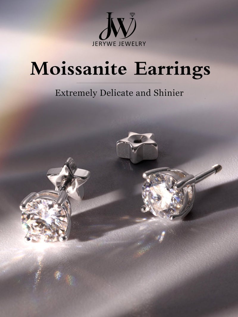 JeryWe Moissanite Earrings Studs - 925 Sterling Silver Earrings for Women Men Double Sided Star Flat Back Stud Earring Hypoallergenic Cartilage Helix Piercing Moissanite Jewelry D Color VVS1 Silver 5MM - Image 5