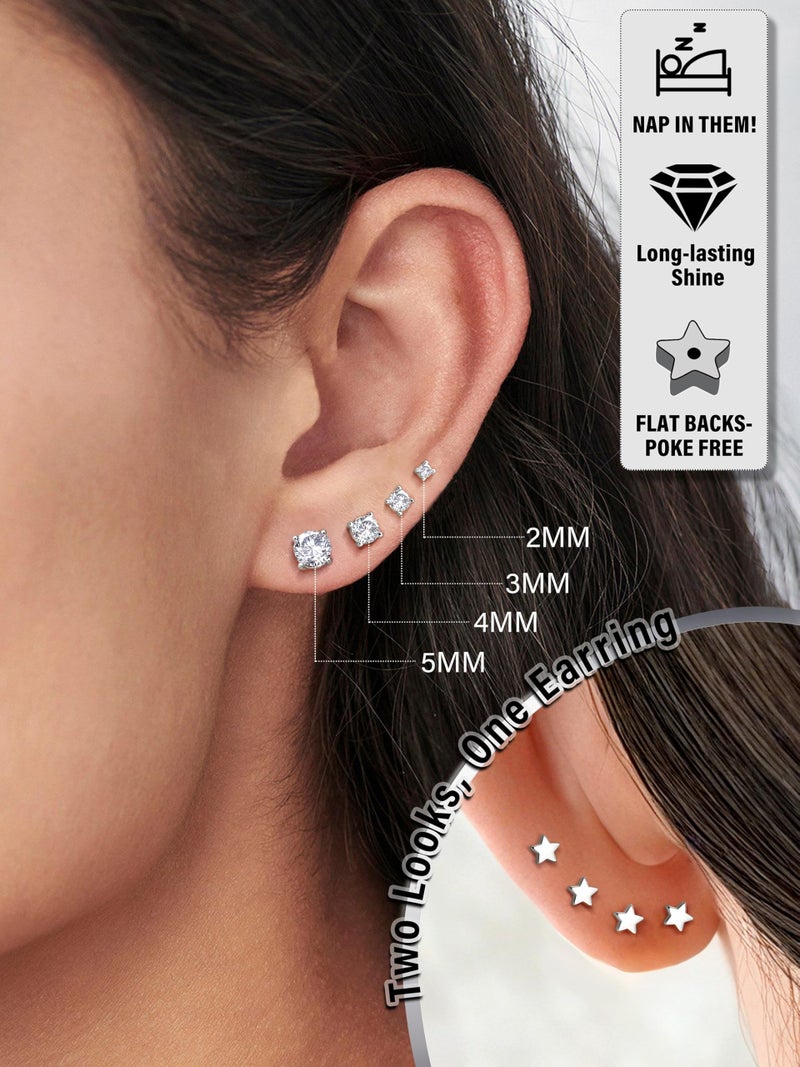 JeryWe Moissanite Earrings Studs - 925 Sterling Silver Earrings for Women Men Double Sided Star Flat Back Stud Earring Hypoallergenic Cartilage Helix Piercing Moissanite Jewelry D Color VVS1 Silver 5MM - Image 2