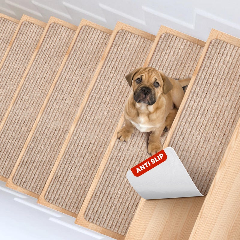 MBIGM 8" X 30" (15 in Pack) Non-Slip Carpet Stair Treads Non-Skid Safety Rug Slip Resistant Indoor Runner for Kids Elders & Pets with Reusable Adhesive - Cornstalk - Carpet Pads for Stairs - Image 1