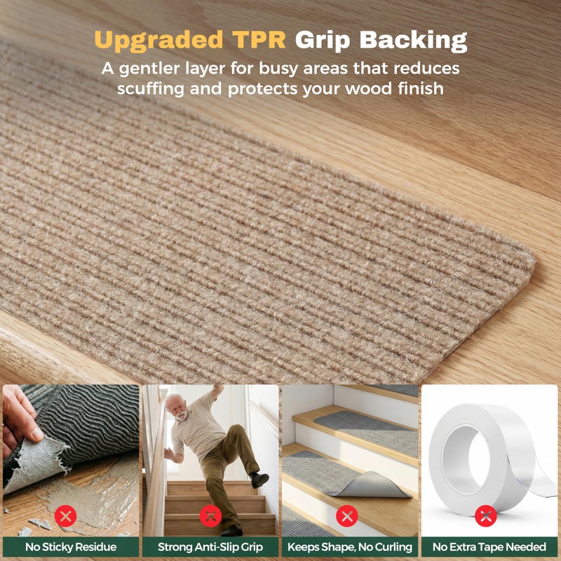 MBIGM 8" X 30" (15 in Pack) Non-Slip Carpet Stair Treads Non-Skid Safety Rug Slip Resistant Indoor Runner for Kids Elders & Pets with Reusable Adhesive - Cornstalk - Carpet Pads for Stairs - Image 4
