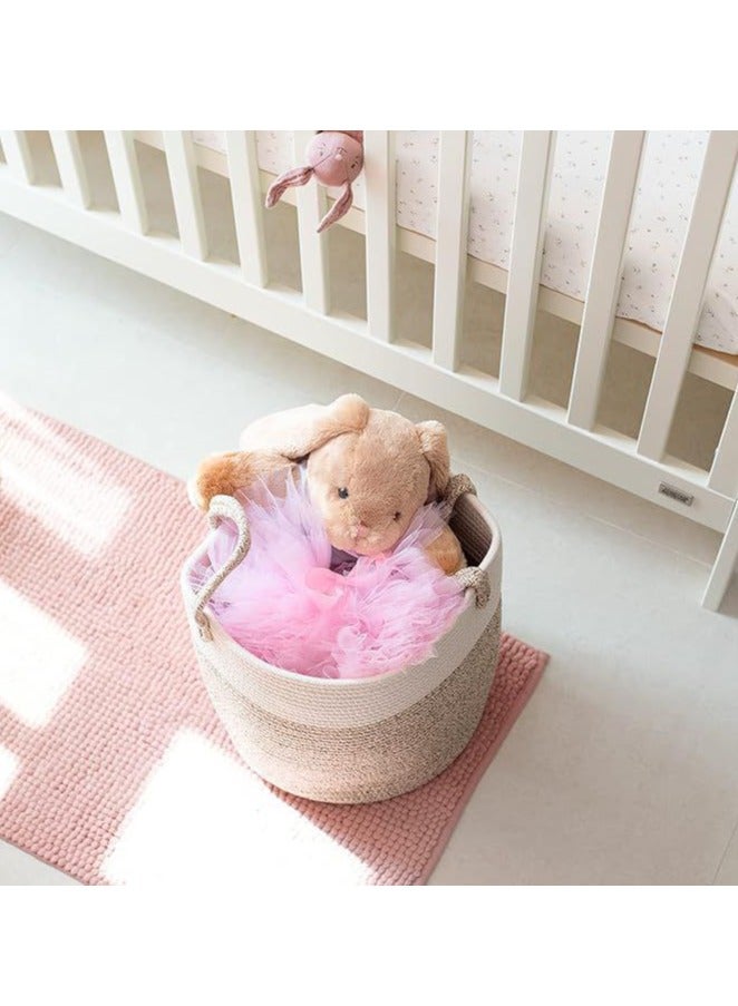 Cotton Rope Basket 30x35cm Woven Rope Basket with Handles for Storage of Laundry, Toys, Pillows, Baby, Blanket, Towels, Throws (White & Beige) - Image 3